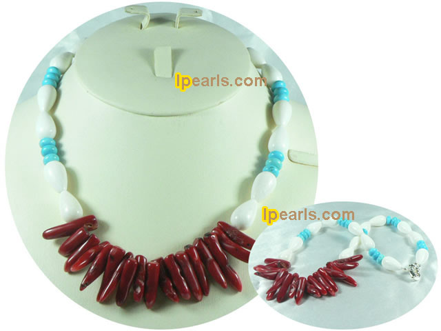 beautiful giant clam shell and turquoise with coral necklace